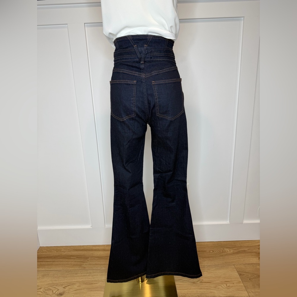 Veronica Beard Sheridan Belted Notched Waist Bell Bottom Jeans - Picture 6 of 10